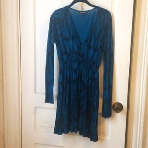 Express, medium, teal and black, long sleeve, pattern, dress